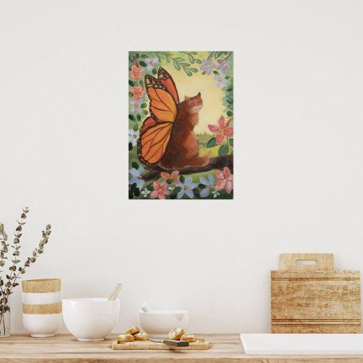 Monarch Butterfly Cat in Meadow Wall Art Poster (Küche)