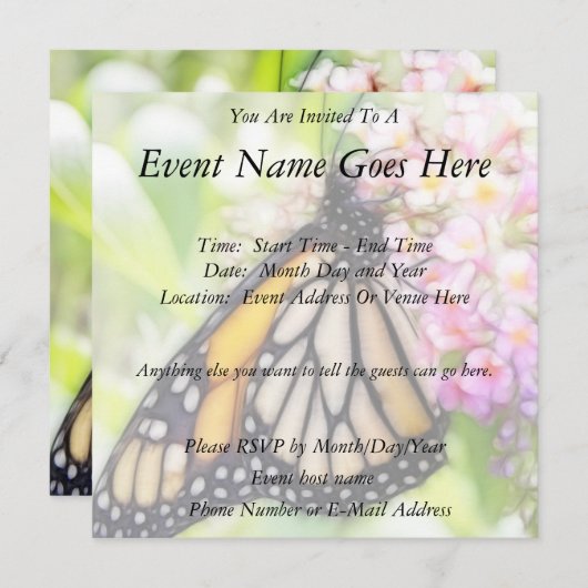 Monarch Butterfly Einladung (Vorne/Hinten)