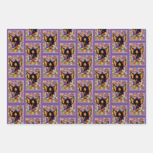 Monarch Butterfly Fairy Lila Geschenkpapier Set (Vorderseite)