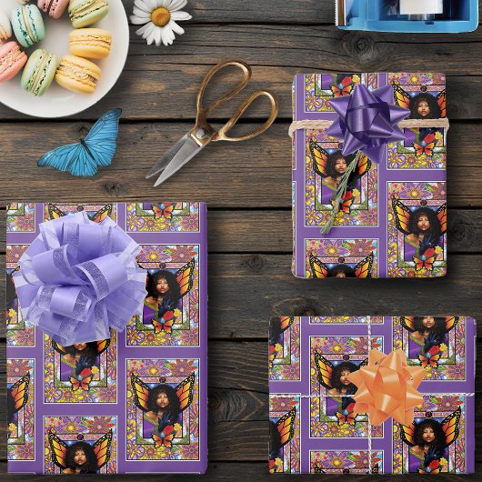 Monarch Butterfly Fairy Lila Geschenkpapier Set