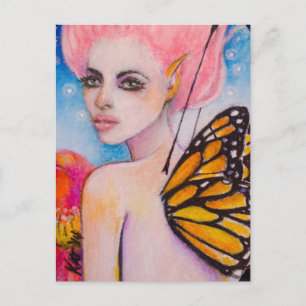 Monarch Butterfly Fairy mit Pink Haiir Postkarte