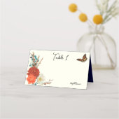 Monarch Butterfly Fall Floral Elfenbein Platzkarte (Rückseite)