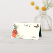 Monarch Butterfly Fall Floral Elfenbein Platzkarte (Rückseite)