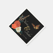 Monarch Butterfly Fall Floral Schwarz Serviette (Ecke)