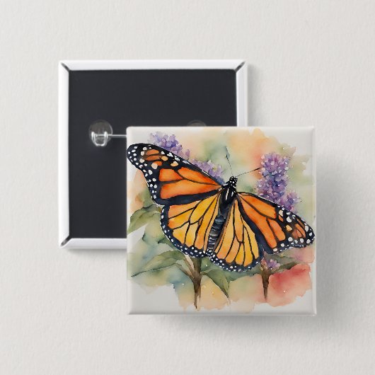 Monarch Butterfly Farbe Druck Button (Vorne & Hinten)