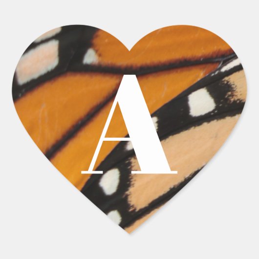 Monarch Butterfly Flügel Initial Orange und Black Herz-Aufkleber (Vorderseite)