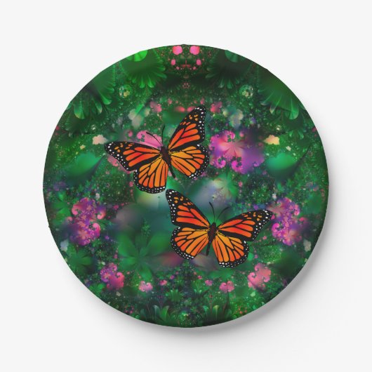 Monarch Butterfly Garden Illustration Pappteller (Vorderseite)