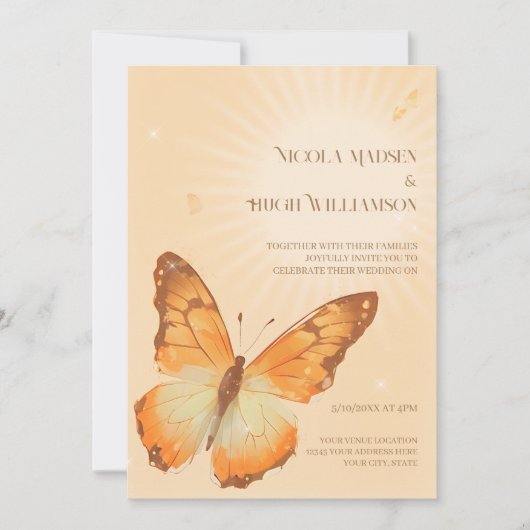 Monarch Butterfly Hochzeitsfeier Einladung (Vorderseite)