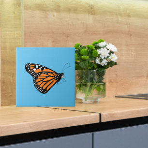 Monarch Butterfly Illustration Orange + Sky Blue Fliese