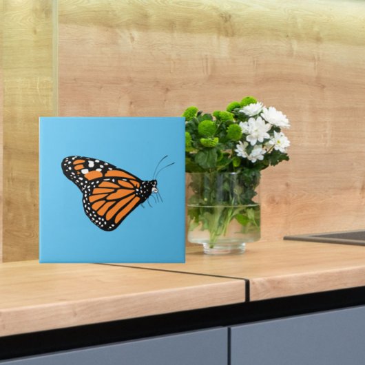 Monarch Butterfly Illustration Orange + Sky Blue Fliese