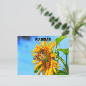 Monarch Butterfly in der Nähe einer Sonnenblume Postkarte (Stehend Vorderseite)