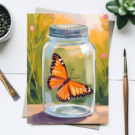Monarch Butterfly Jar Watercolor Painting Postkarte