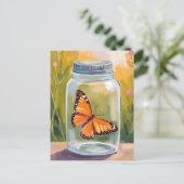 Monarch Butterfly Jar Watercolor Painting Postkarte (Stehend Vorderseite)