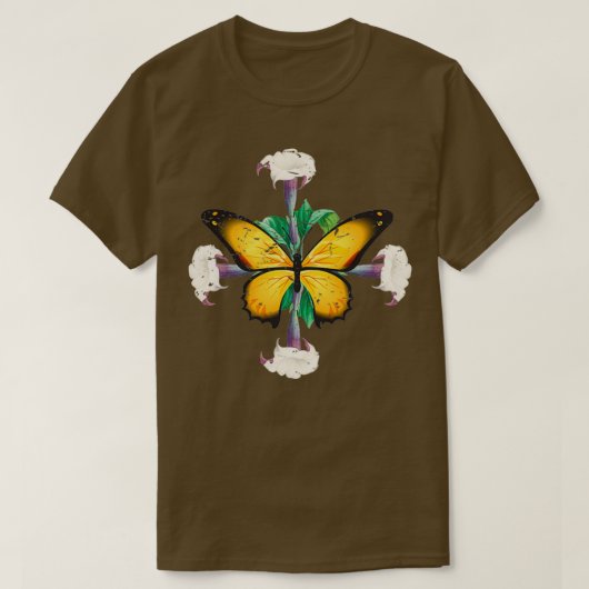 Monarch Butterfly mit Datura-Blüten-Blatt Mandala T-Shirt (Design vorne)