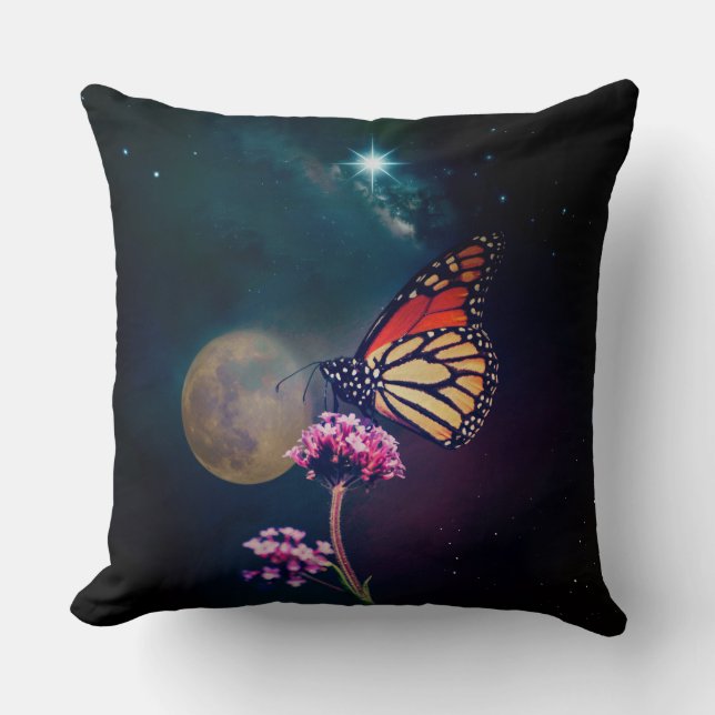 Monarch Butterfly Moon and North Star Night Sky Kissen (Vorderseite)
