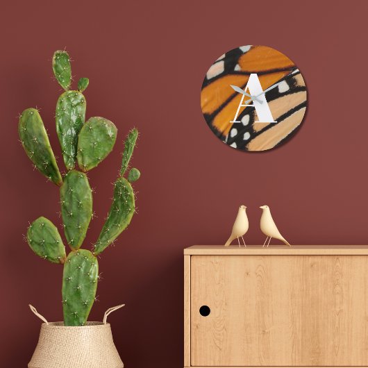 Monarch Butterfly Muster Orange und Schwarz Große Wanduhr