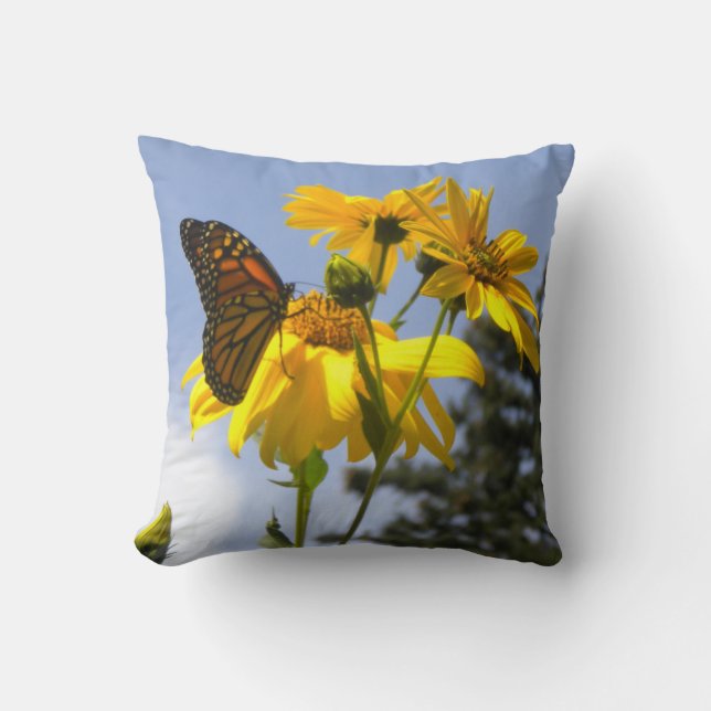 Monarch Butterfly N Sonnenblumen Kissen (Vorderseite)