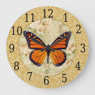 Monarch Butterfly On Flowers Clock Große Wanduhr
