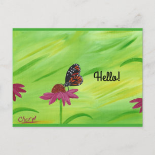 Monarch Butterfly on Pink Blume Hallo Postkarten