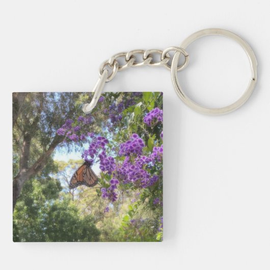 Monarch Butterfly on Purple Flowers Schlüsselanhänger (Rückseite)