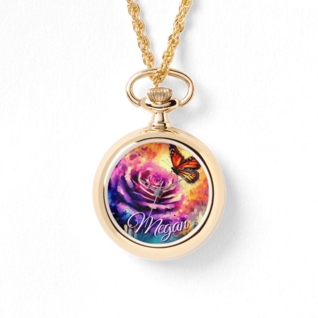Monarch Butterfly on Rose at Sunset Personalized Armbanduhr (Vorderseite)