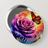 Monarch Butterfly on Rose at Sunset Personalized Button (Vorne & Hinten)