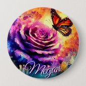 Monarch Butterfly on Rose at Sunset Personalized Button (Vorderseite)
