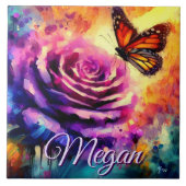 Monarch Butterfly on Rose at Sunset Personalized Fliese (Vorderseite)