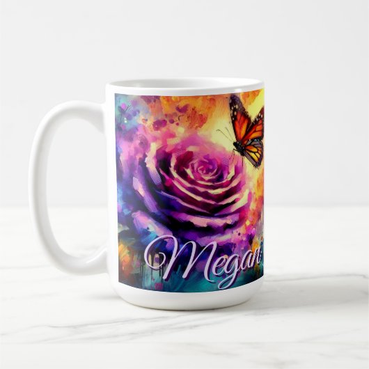Monarch Butterfly on Rose at Sunset Personalized Kaffeetasse (Links)