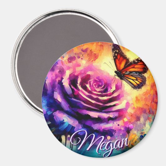 Monarch Butterfly on Rose at Sunset Personalized Magnet (Vorderseite/Rückseite)