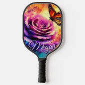 Monarch Butterfly on Rose at Sunset Personalized Pickleball Schläger (Rückseite)