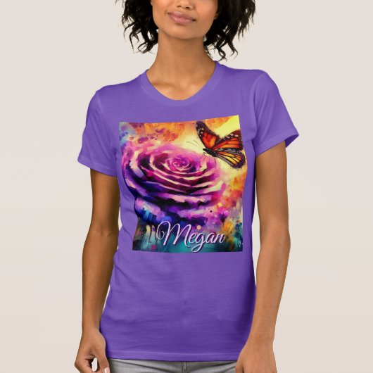 Monarch Butterfly on Rose at Sunset Personalized T-Shirt (Vorderseite)