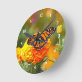 Monarch Butterfly Orange Marigold Foto Runde Wanduhr (Winkel)