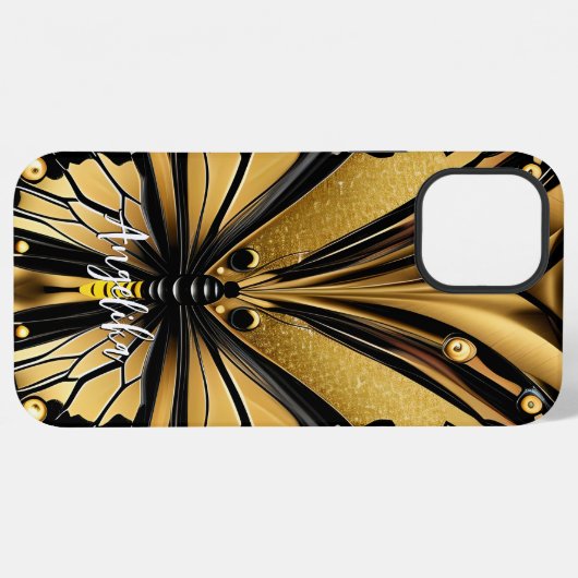 Monarch Butterfly Personalisiert Name Gold und Bla iPhone Hülle (Rückseite (Horizontal))