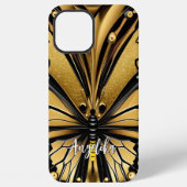 Monarch Butterfly Personalisiert Name Gold und Bla iPhone Hülle (Rückseite)