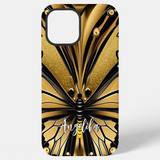 Monarch Butterfly Personalisiert Name Gold und Bla iPhone Hülle (Rückseite)