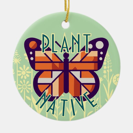 Monarch Butterfly Pflanze Urologischer Grüner Hint Keramik Ornament (Vorne)