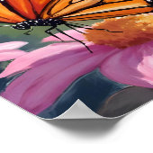 Monarch Butterfly Pink Blume Blumengemälde Poster (Ecke)