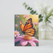 Monarch Butterfly Pink Blume Blumengemälde Postkarte (Stehend Vorderseite)