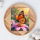 Monarch Butterfly Pink Blume Blumengemälde Postkarte