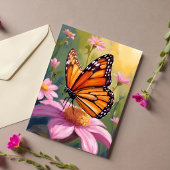 Monarch Butterfly Pink Blume Blumengemälde Postkarte