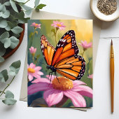 Monarch Butterfly Pink Blume Blumengemälde Postkarte