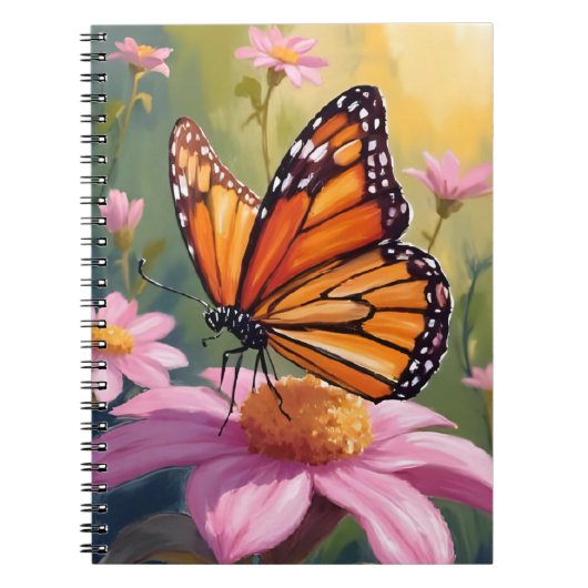 Monarch Butterfly Pink Flower Floral Painting Notizblock (Vorderseite)
