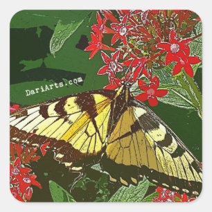 Monarch Butterfly Rote Blume inspirierend Aufklebe Quadratischer Aufkleber