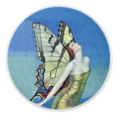 Monarch Butterfly Rotes Haar Vintag Fairy Keramikknauf (Vorderseite)