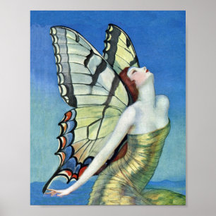 Monarch Butterfly Rotes Haar Vintag Fairy Poster