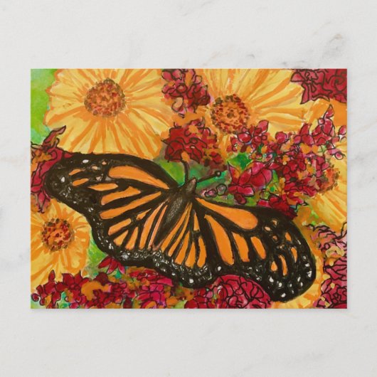 Monarch Butterfly Sonnenblumen Milkweed Wasserfarb Postkarte (Vorderseite)