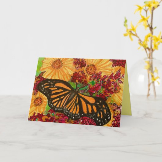 Monarch Butterfly Sunflowers Milkweed Watercolor Karte (Gelbe Blume)
