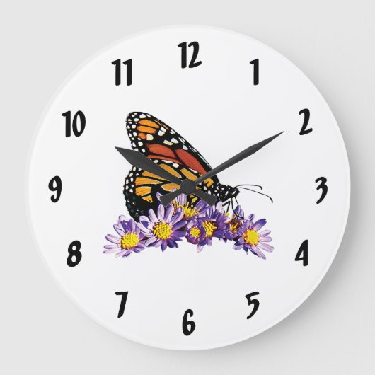Monarch Butterfly über Asters Große Wanduhr (Vorderseite)
