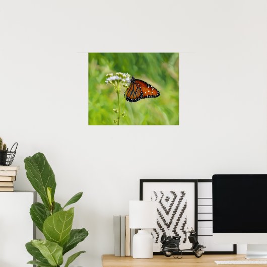 Monarch Butterfly über Wildblumen Wasserfarben Kun Poster (Heimbüro)